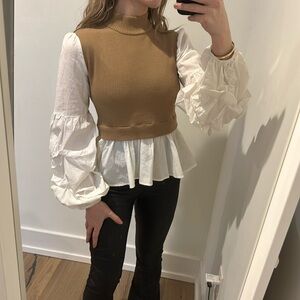 Brown and White Layered Sweater Top